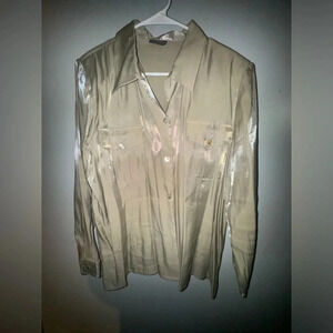 Bora Bora Button Up Shirt tan Rayon Blend size xl‎ with shimmer